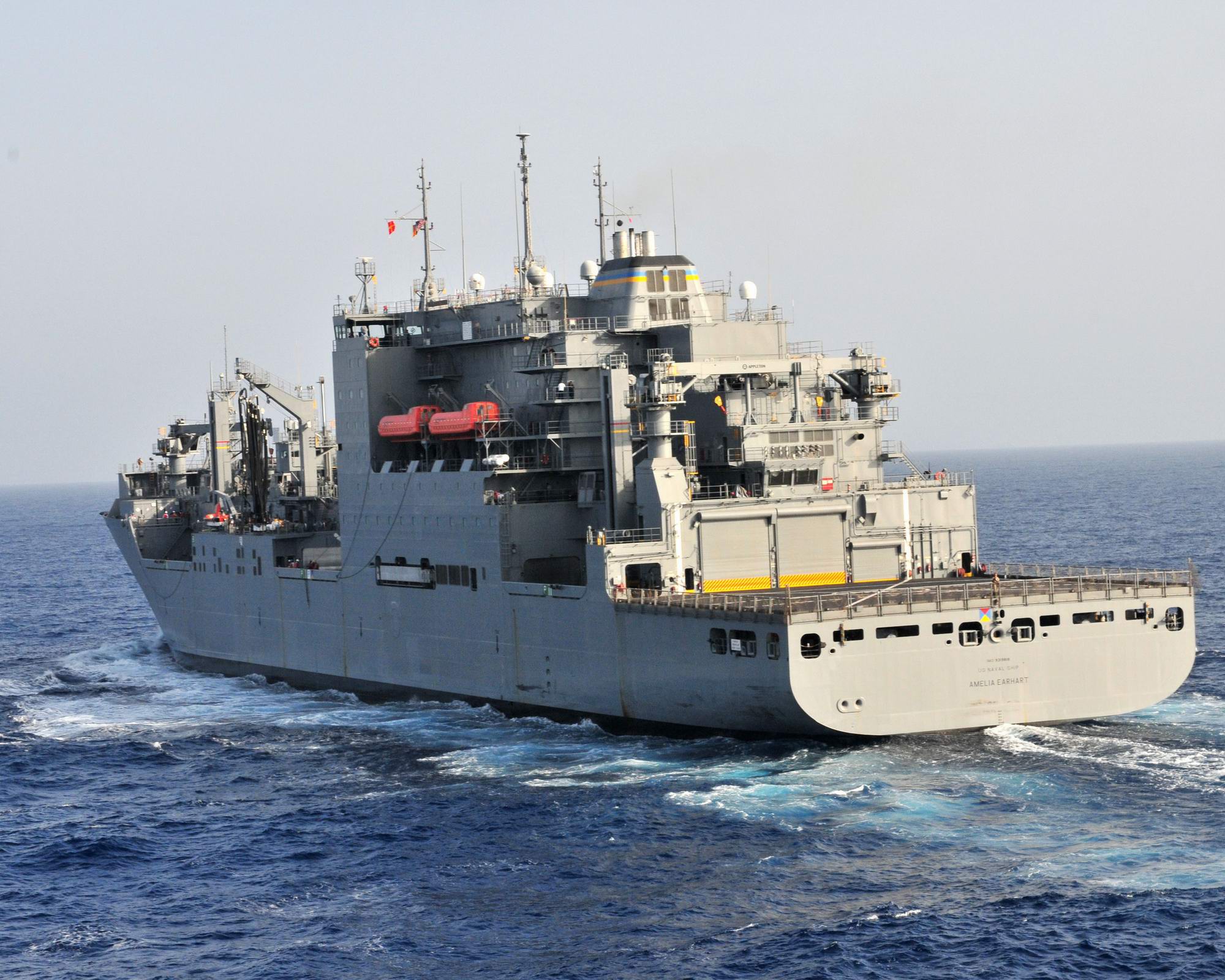 USNS Amelia Earhart (T-AKE-6) prepares for a replenishment at sea with the USS Bataan (LHD-5) - October 4 2009 - photo Chief Mass Communication Specialist Tony Sisti, USN.jpg