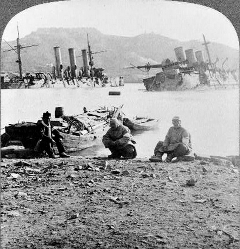 Russian ships Palada (left))and Pobeda wrecked below , Port Arthur.jpg
