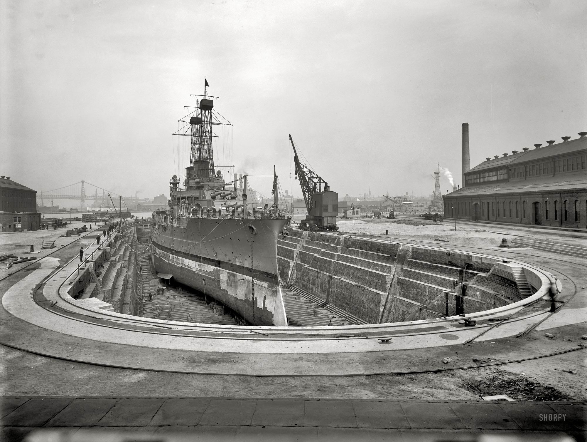 USS North Dakota circa 1910. Brooklyn Navy Yard dry dock No. 4.jpg