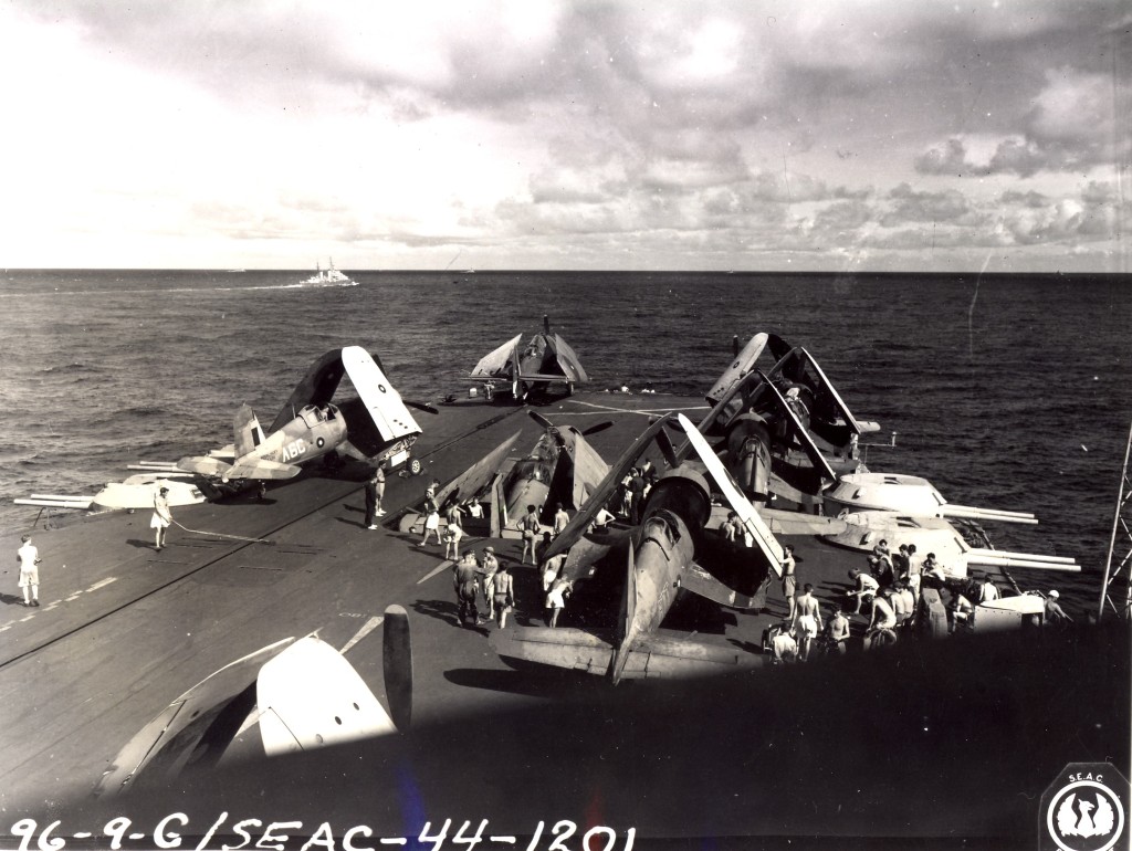 Avenger and Corsairs on the forward flight deck of HMS Illustrious.jpg