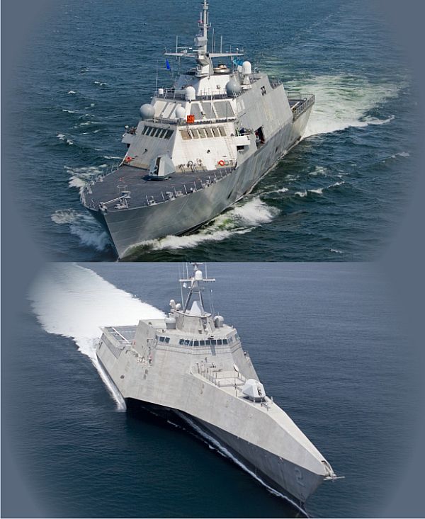 A composite photograph of the littoral combat ships USS Freedom (LCS 1), top, and USS Independence (LCS 2) provided by Naval Surface Forces.jpg