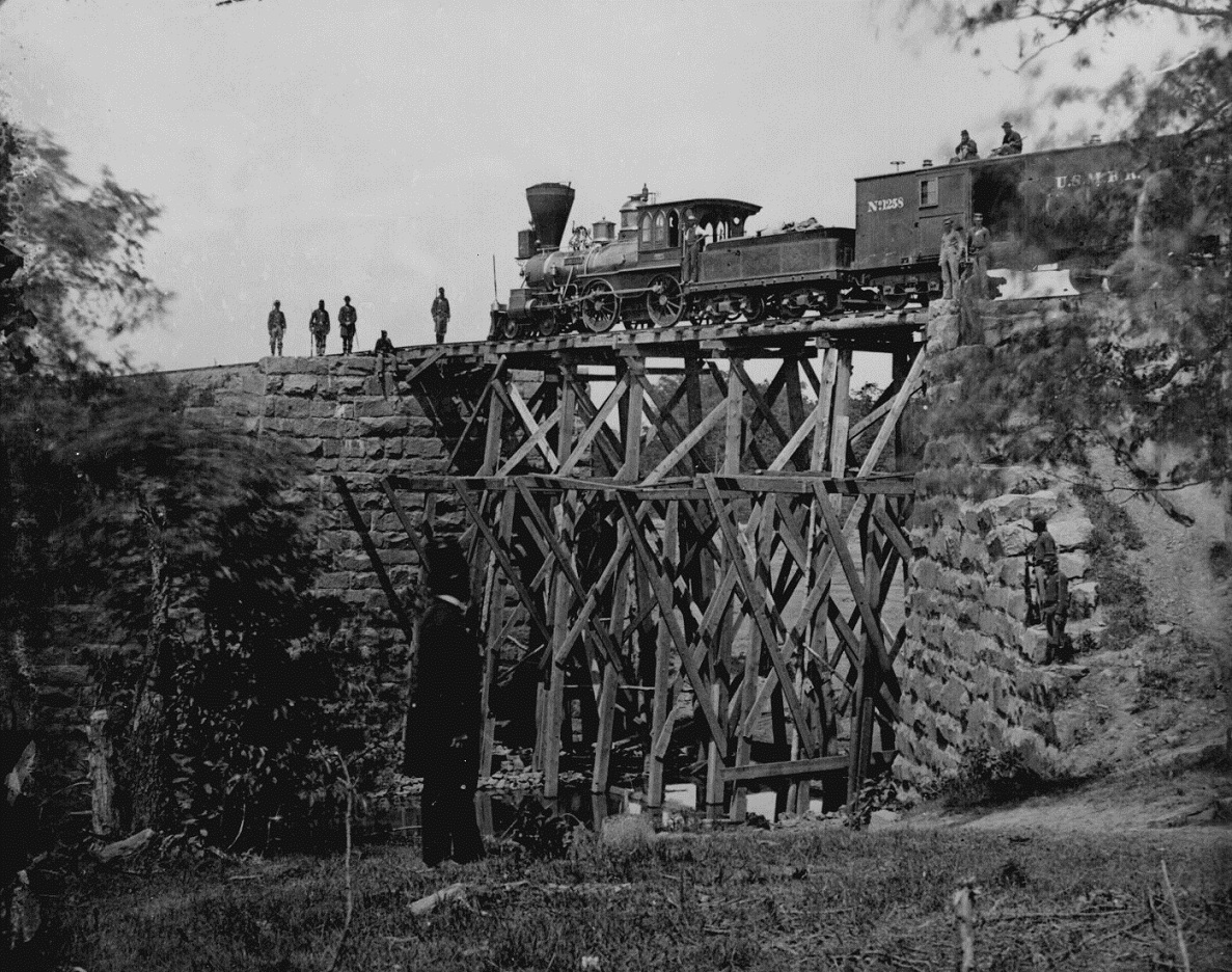 civil-war-086 The engine ''Firefly'' on a trestle of the Orange and Alexandria Railroad.jpg