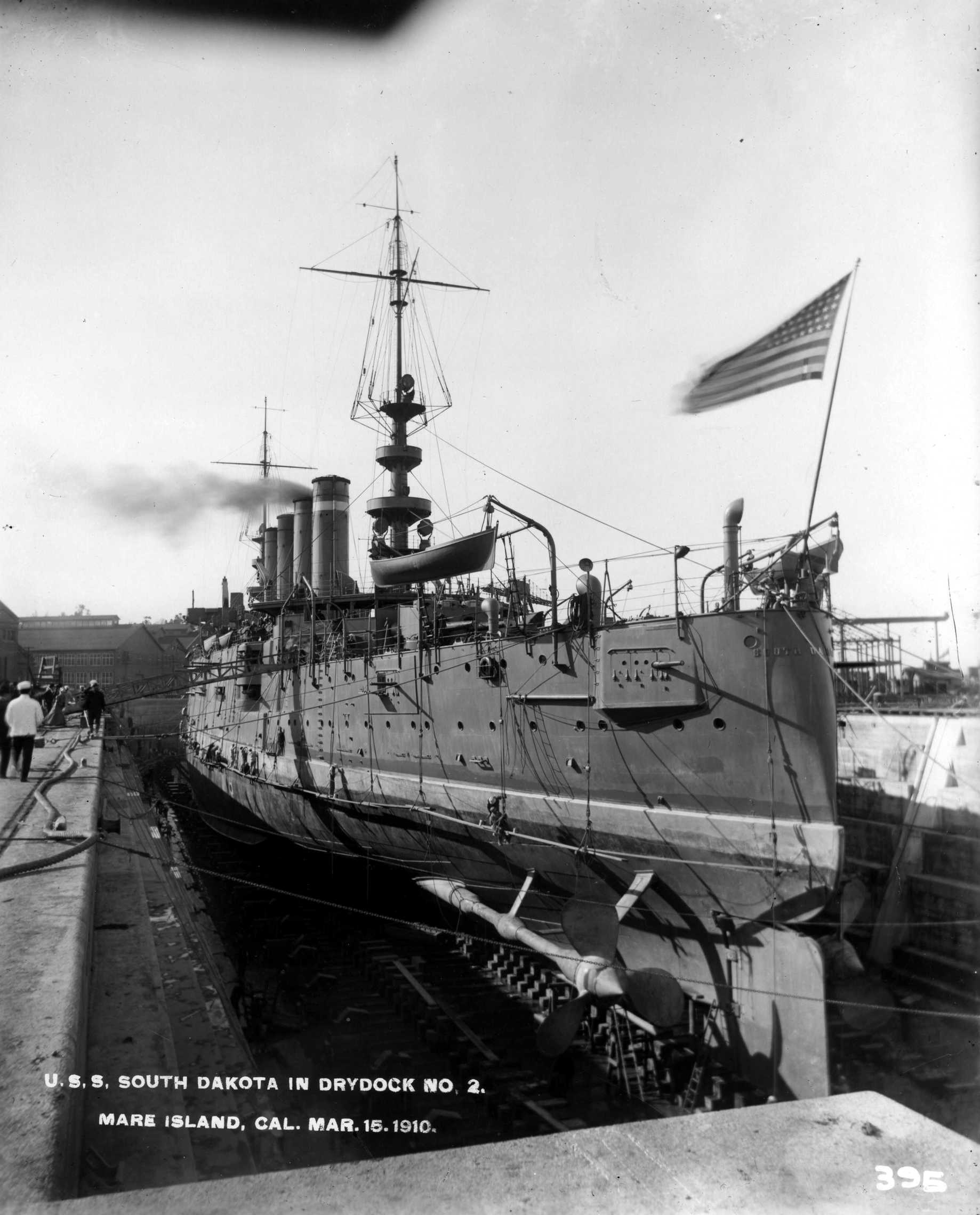 USS South Dakota (ACR-7) - dry dock #2 at Mare Island, March 15 1910.jpg