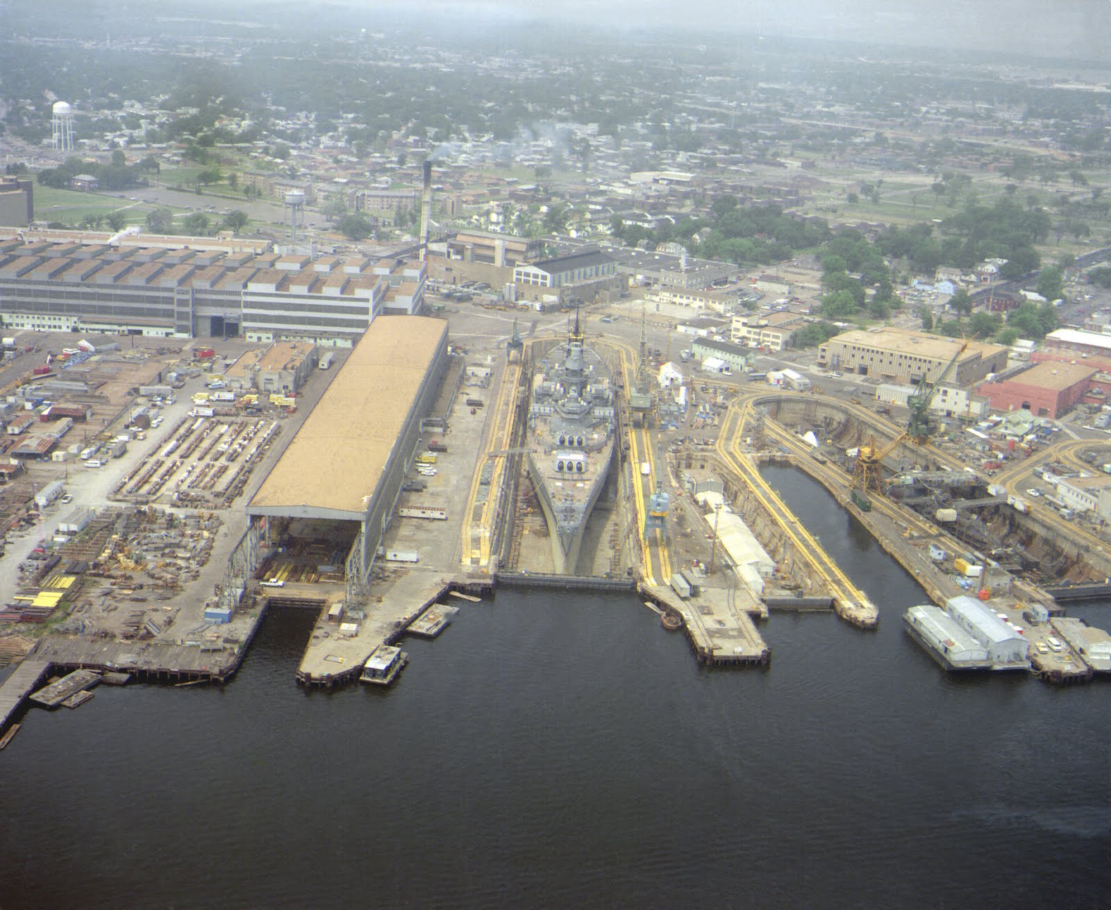 USS Iowa (BB-61) in Dry dock Number 4 at Norfolk Naval Shipyard-Portsmouth - May 2 1985.jpg