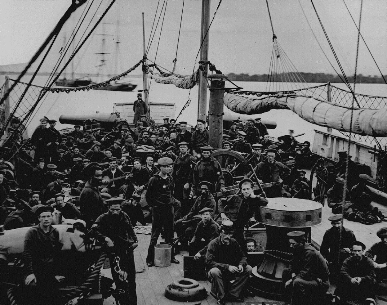 civil-war-052 Sailors and marines on the deck of the U.S. gunboat Mendota, 1864.jpg
